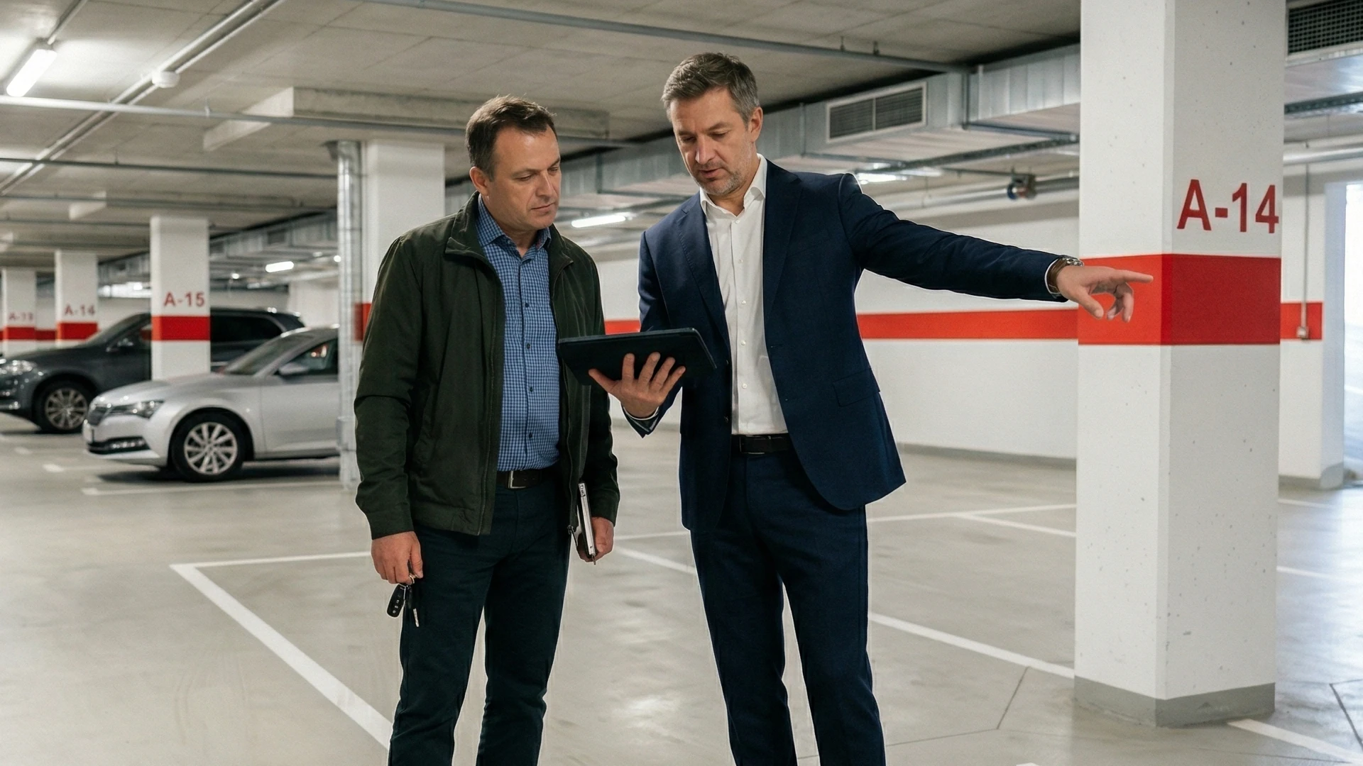 Consultoría Técnica para Vender Plazas de Garaje en Sevilla 1 Cliente con consultor en el garaje ventadeplazasdegaraje.com